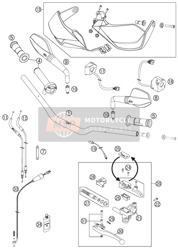 KTM 990 SM-T BLACK ABS SPEC.EDIT Brazil 2011 Manillar, Control S para un 2011 KTM 990 SM-T BLACK ABS SPEC.EDIT Brazil