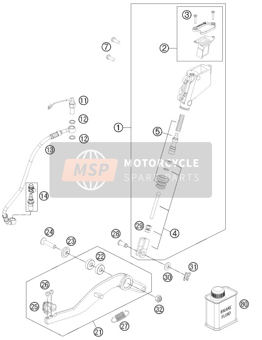 KTM 990 SM-T BLACK ABS SPEC.EDIT Brazil 2011 Commande de frein arrière pour un 2011 KTM 990 SM-T BLACK ABS SPEC.EDIT Brazil