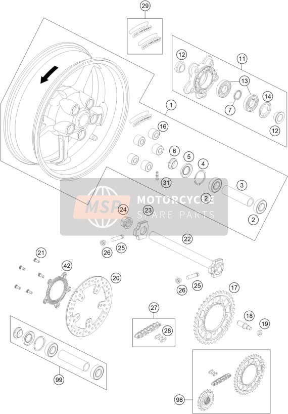 60110013000, Entretoise Roue Arriere Dr 06, KTM, 1