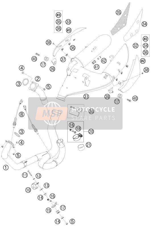 KTM 990 SUPER DUKE BLACK AU, GB 2008 Exhaust System for a 2008 KTM 990 SUPER DUKE BLACK AU, GB