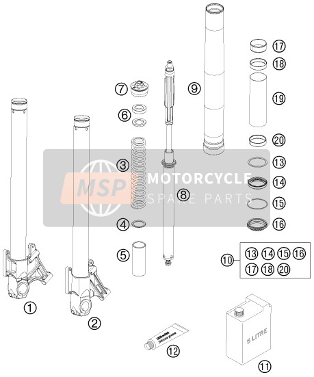 KTM 990 SUPER DUKE BLACK USA 2009 Front Fork Disassembled for a 2009 KTM 990 SUPER DUKE BLACK USA