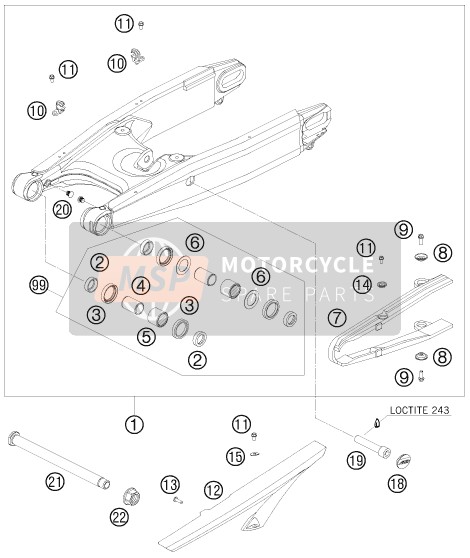 KTM 990 SUPER DUKE BLACK AU, GB 2009 Swing Arm for a 2009 KTM 990 SUPER DUKE BLACK AU, GB