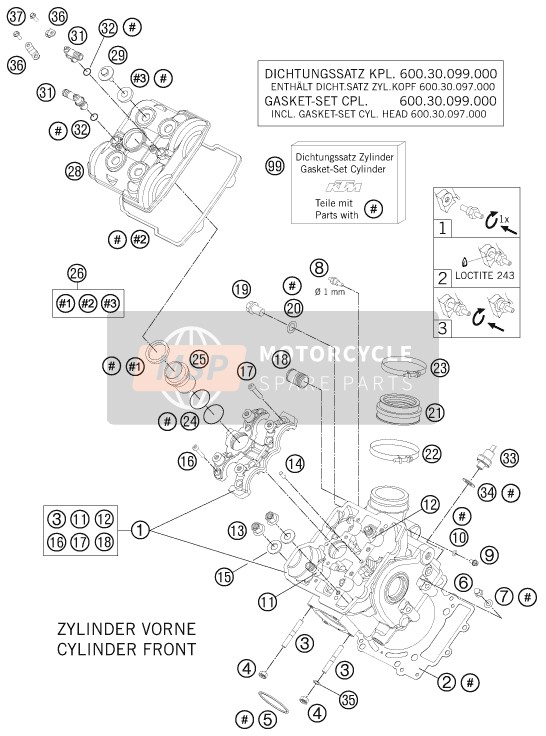 KTM 990 SUPER DUKE BLACK AU, GB 2011 Cylinder Head Front for a 2011 KTM 990 SUPER DUKE BLACK AU, GB