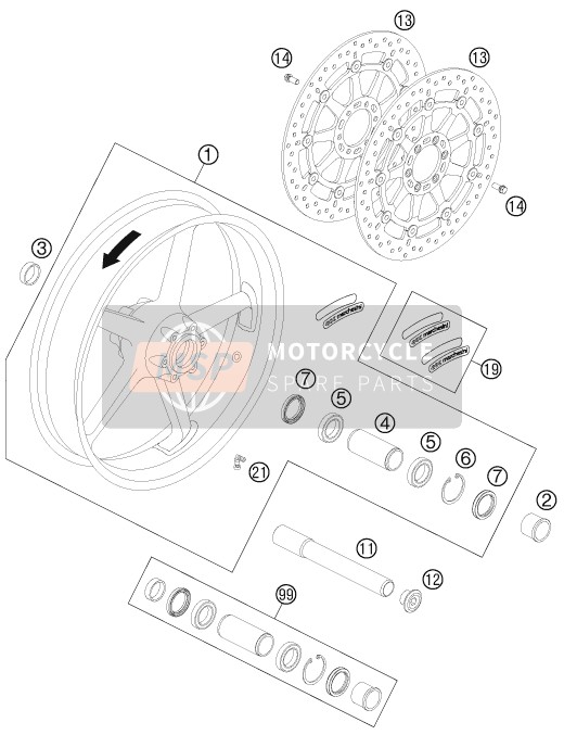 KTM 990 SUPER DUKE BLACK France 2011 Front Wheel for a 2011 KTM 990 SUPER DUKE BLACK France