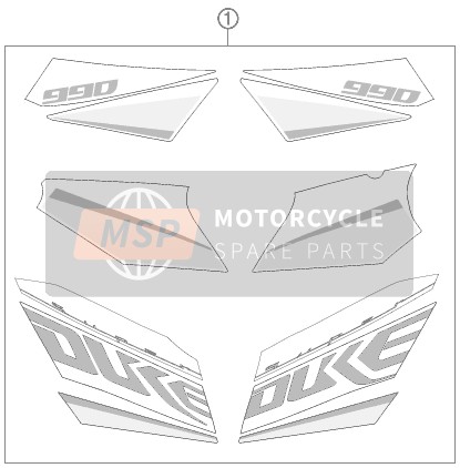 KTM 990 SUPER DUKE BLACK France 2012 Autocollant pour un 2012 KTM 990 SUPER DUKE BLACK France