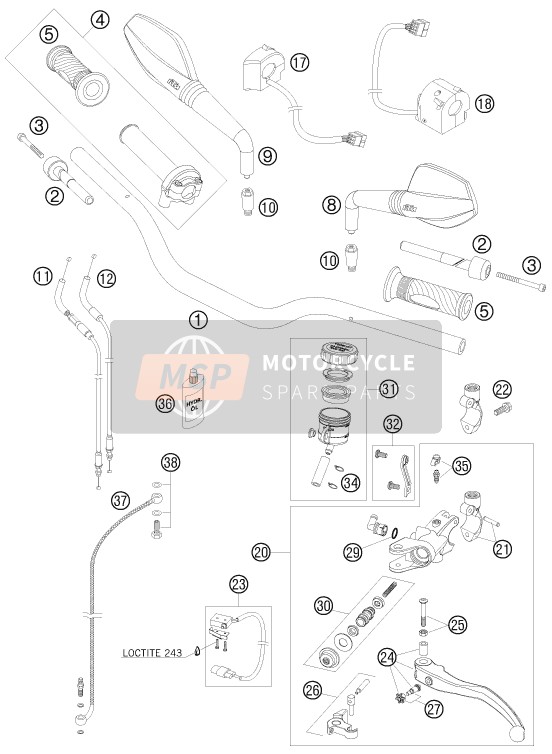 KTM 990 SUPER DUKE ORANGE USA 2009 Guidon, Les contrôles pour un 2009 KTM 990 SUPER DUKE ORANGE USA