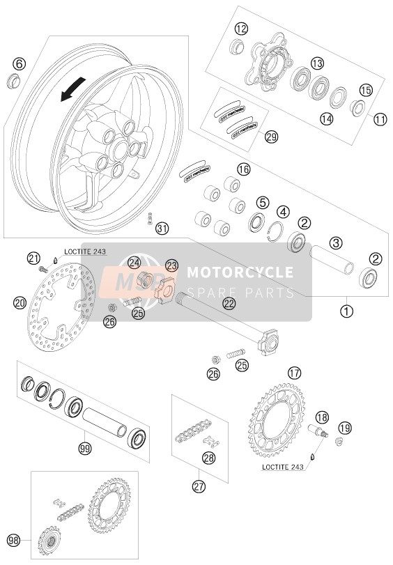 KTM 990 SUPER DUKE ORANGE Europe 2009 Rear Wheel for a 2009 KTM 990 SUPER DUKE ORANGE Europe