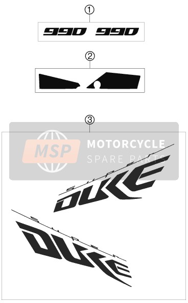 KTM 990 SUPER DUKE ORANGE AU, GB 2010 Sticker voor een 2010 KTM 990 SUPER DUKE ORANGE AU, GB