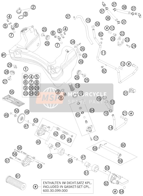 KTM 990 SUPER DUKE ORANGE AU, GB 2010 Sistema de lubricación para un 2010 KTM 990 SUPER DUKE ORANGE AU, GB