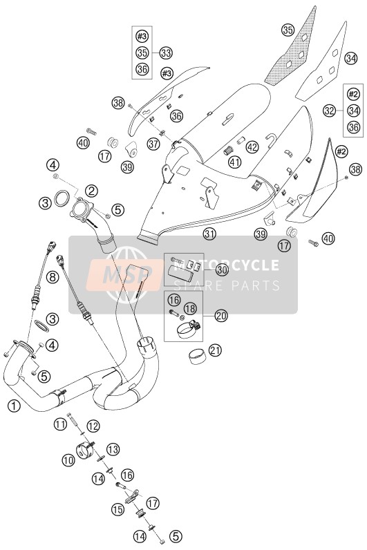 KTM 990 SUPER DUKE R AU, GB 2007 Exhaust System for a 2007 KTM 990 SUPER DUKE R AU, GB