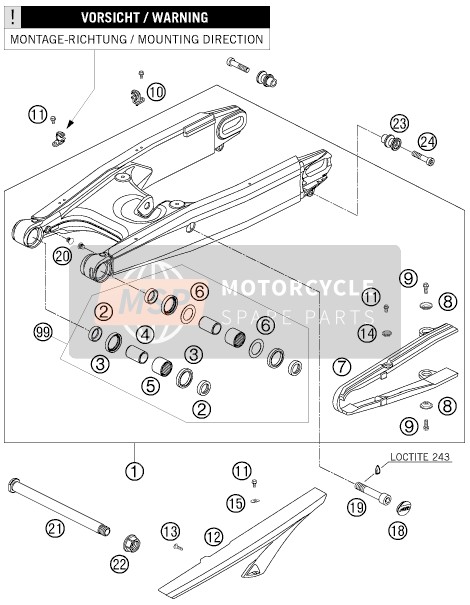 KTM 990 SUPER DUKE R AU, GB 2008 Swing Arm for a 2008 KTM 990 SUPER DUKE R AU, GB