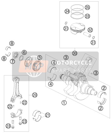 KTM 990 SUPER DUKE R AU, GB 2009 Crankshaft, Piston for a 2009 KTM 990 SUPER DUKE R AU, GB