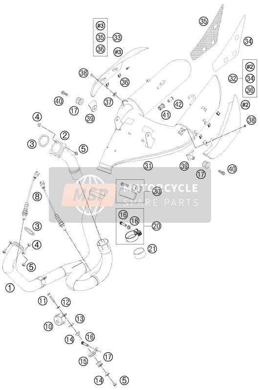 KTM 990 SUPER DUKE R AU, GB 2012 Exhaust System for a 2012 KTM 990 SUPER DUKE R AU, GB