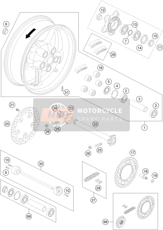 KTM 990 SUPER DUKE R Europe 2012 Rueda trasera para un 2012 KTM 990 SUPER DUKE R Europe