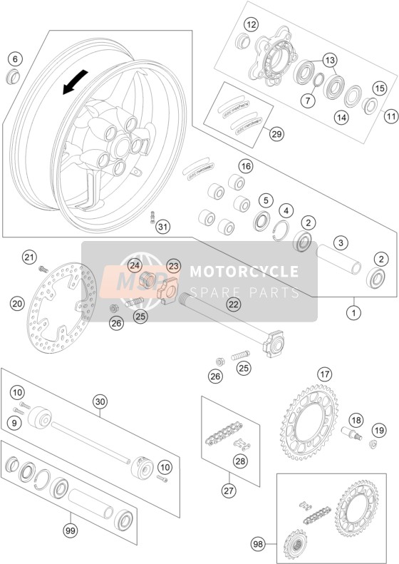 KTM 990 SUPER DUKE R AU, GB 2013 Rear Wheel for a 2013 KTM 990 SUPER DUKE R AU, GB
