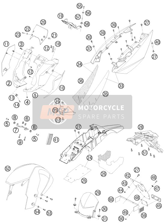 KTM 990 SUPER DUKE WHITE AU, GB 2008 Máscara, Guardabarros para un 2008 KTM 990 SUPER DUKE WHITE AU, GB