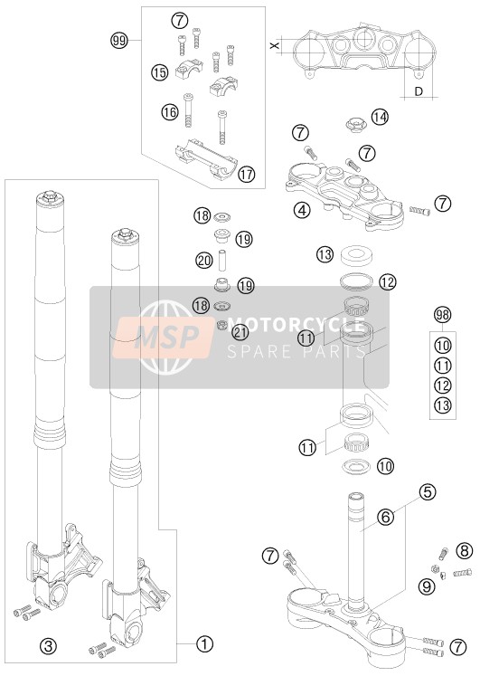 KTM 990 SUPER DUKE WHITE USA 2009 Front Fork, Triple Clamp for a 2009 KTM 990 SUPER DUKE WHITE USA