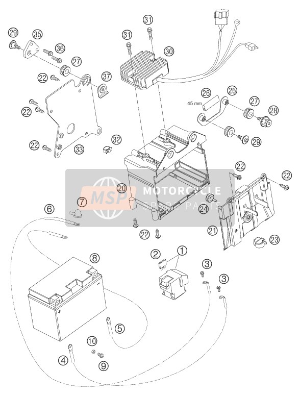 KTM 990 SUPERDUKE BLACK France 2005 Batteria per un 2005 KTM 990 SUPERDUKE BLACK France