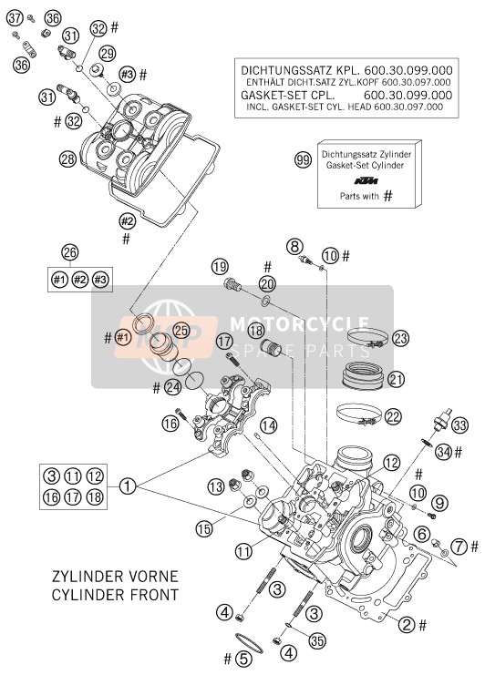 KTM 990 SUPERDUKE BLACK AU, GB 2005 Cylinder Head Front for a 2005 KTM 990 SUPERDUKE BLACK AU, GB