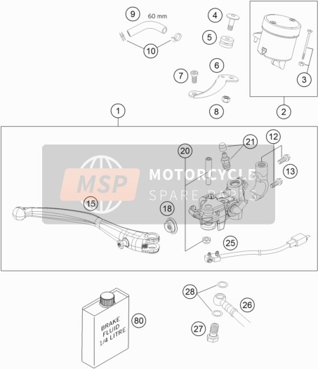 KTM 990 SUPERDUKE BLACK AU, GB 2006 Bremssteuerung vorne für ein 2006 KTM 990 SUPERDUKE BLACK AU, GB