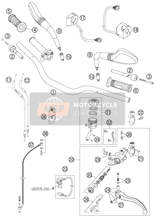 KTM 990 SUPERDUKE BLACK Japan 2006 Handlebar, Controls for a 2006 KTM 990 SUPERDUKE BLACK Japan