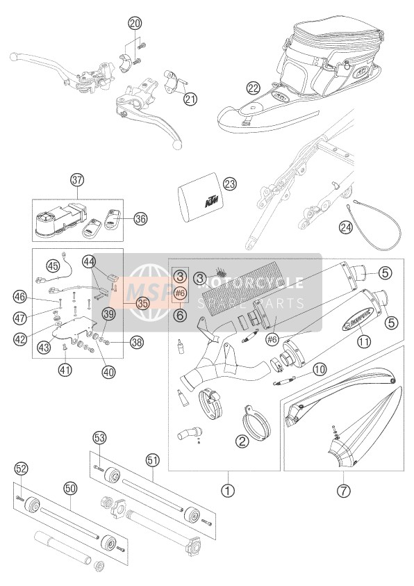 KTM 990 SUPERDUKE ORANGE Europe 2005 Accessories for a 2005 KTM 990 SUPERDUKE ORANGE Europe