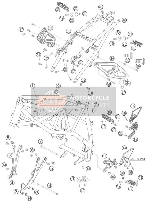 KTM 990 SUPERDUKE ORANGE Europe 2005 Frame for a 2005 KTM 990 SUPERDUKE ORANGE Europe