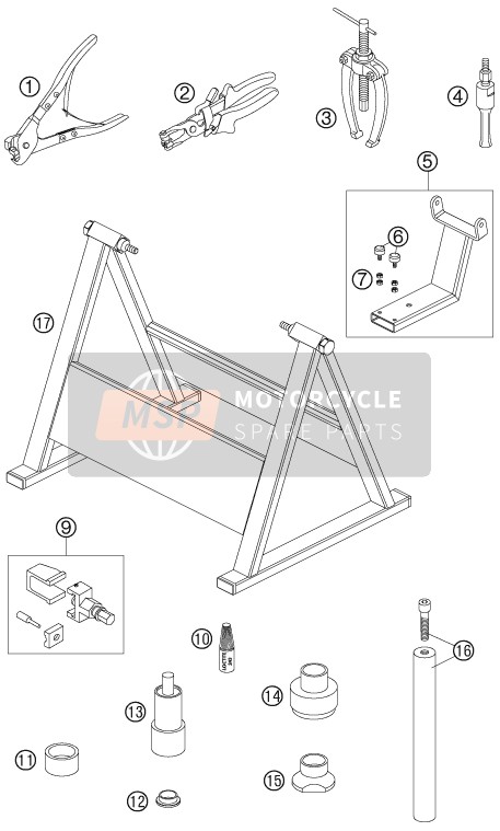 KTM 990 SUPERDUKE ORANGE France 2005 Outils spéciaux pour un 2005 KTM 990 SUPERDUKE ORANGE France