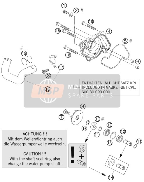 KTM 990 SUPERDUKE ORANGE AU, GB 2005 Water Pump for a 2005 KTM 990 SUPERDUKE ORANGE AU, GB