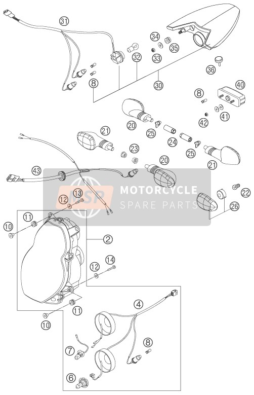 KTM 990 SUPERDUKE TITANIUM AU, GB 2006 Lighting System for a 2006 KTM 990 SUPERDUKE TITANIUM AU, GB