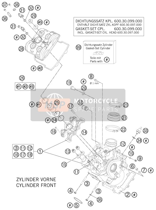 KTM 990 SUPERM. T BLACK ABS AU, GB 2011 Cylinder Head Front for a 2011 KTM 990 SUPERM. T BLACK ABS AU, GB