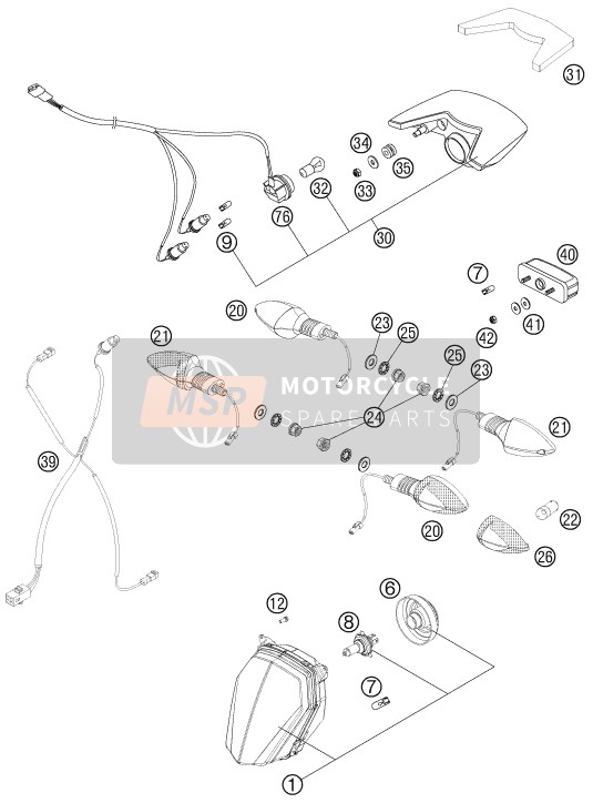 KTM 990 SUPERM. T BLACK ABS AU, GB 2012 Lighting System for a 2012 KTM 990 SUPERM. T BLACK ABS AU, GB