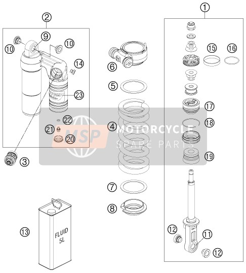 KTM 990 SUPERM. T BLACK ABS AU, GB 2012 Shock Absorber Disassembled for a 2012 KTM 990 SUPERM. T BLACK ABS AU, GB