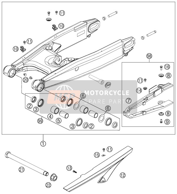 KTM 990 SUPERM. T BLACK ABS AU, GB 2012 Swing Arm for a 2012 KTM 990 SUPERM. T BLACK ABS AU, GB