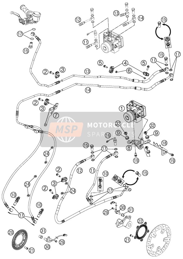 KTM 990 SUPERM. T ORANGE ABS AU, GB 2011 Anti-Lock System ABS for a 2011 KTM 990 SUPERM. T ORANGE ABS AU, GB