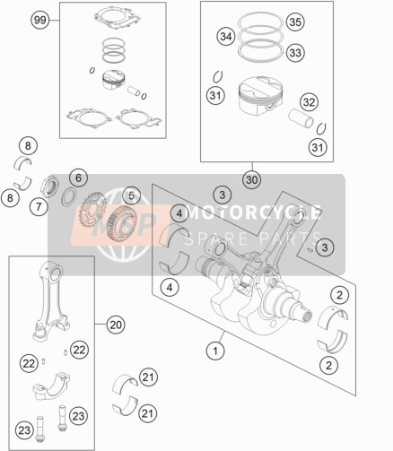 KTM 990 SUPERM. T ORANGE ABS Europe 2011 Crankshaft, Piston for a 2011 KTM 990 SUPERM. T ORANGE ABS Europe