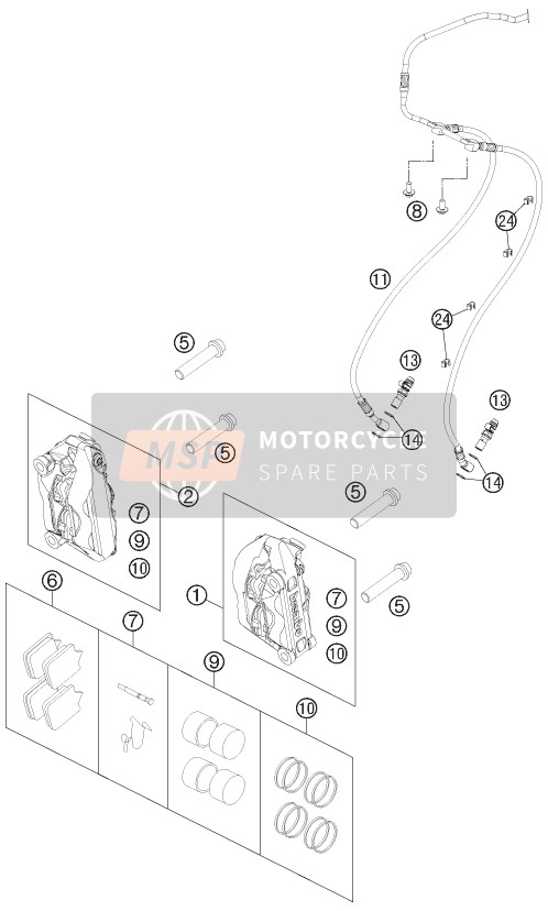 KTM 990 SUPERM. T ORANGE ABS AU, GB 2011 Front Brake Caliper for a 2011 KTM 990 SUPERM. T ORANGE ABS AU, GB