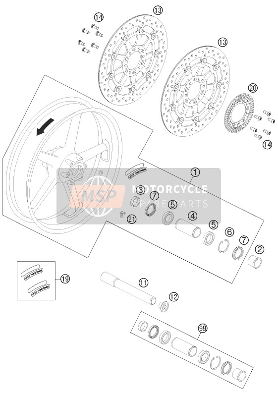 KTM 990 SUPERM. T ORANGE ABS AU, GB 2011 Front Wheel for a 2011 KTM 990 SUPERM. T ORANGE ABS AU, GB