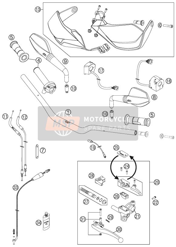 KTM 990 SUPERM. T ORANGE ABS AU, GB 2011 Handlebar, Controls for a 2011 KTM 990 SUPERM. T ORANGE ABS AU, GB