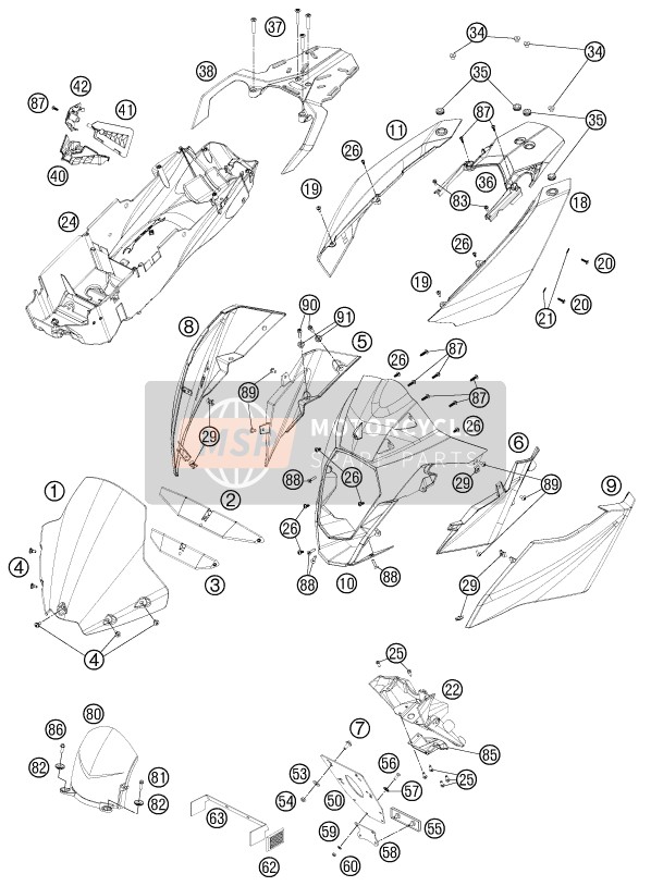 KTM 990 SUPERM. T ORANGE ABS AU, GB 2012 Máscara, Guardabarros para un 2012 KTM 990 SUPERM. T ORANGE ABS AU, GB