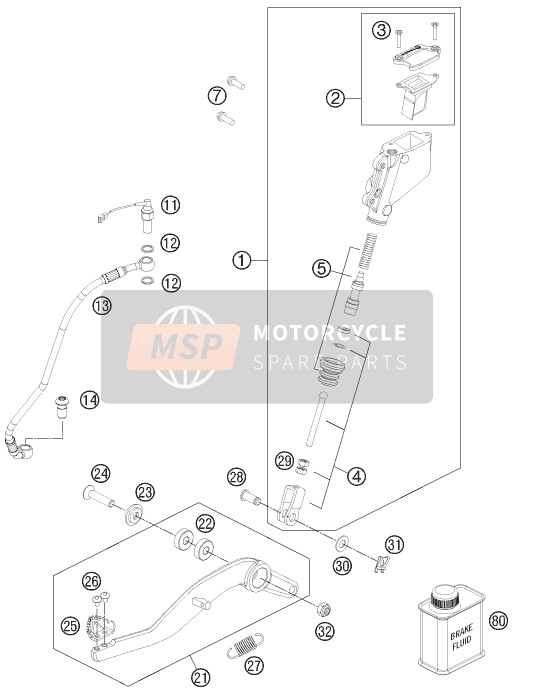 KTM 990 SUPERM. T ORANGE ABS France 2012 Commande de frein arrière pour un 2012 KTM 990 SUPERM. T ORANGE ABS France