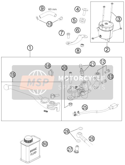 KTM 990 SUPERM. T WHITE ABS France 2012 Control de freno delantero para un 2012 KTM 990 SUPERM. T WHITE ABS France