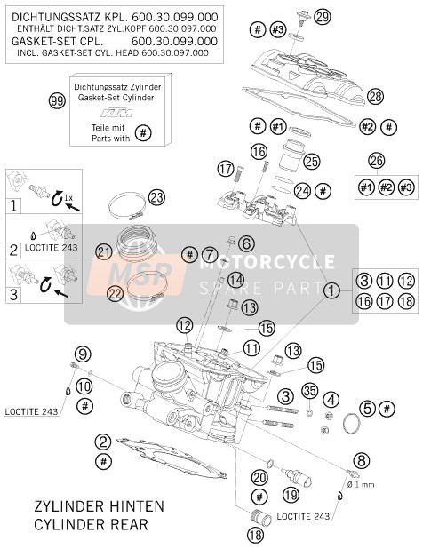 KTM 990 SUPERMOTO BLACK AU, GB 2008 Culasse arrière pour un 2008 KTM 990 SUPERMOTO BLACK AU, GB