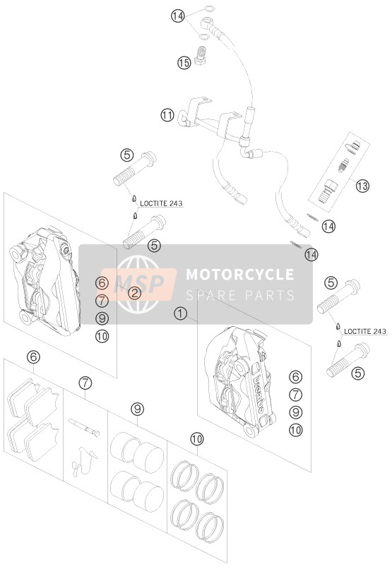 KTM 990 SUPERMOTO BLACK Europe 2008 Pinza freno anteriore per un 2008 KTM 990 SUPERMOTO BLACK Europe