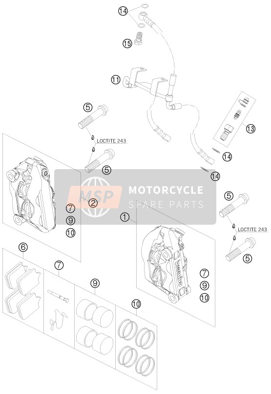 KTM 990 SUPERMOTO ORANGE AU, GB 2009 Pinza de freno delantero para un 2009 KTM 990 SUPERMOTO ORANGE AU, GB