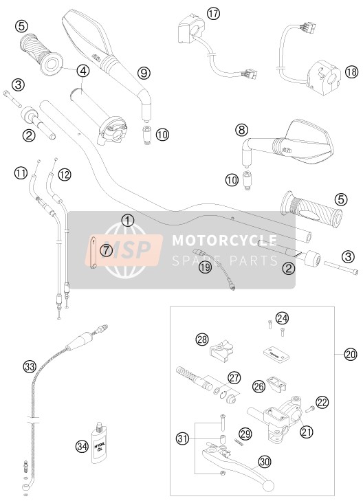 KTM 990 SUPERMOTO ORANGE France 2009 Guidon, Les contrôles pour un 2009 KTM 990 SUPERMOTO ORANGE France