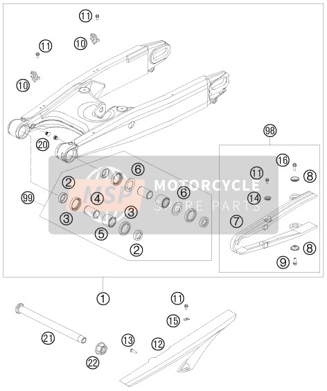 KTM 990 SUPERMOTO ORANGE AU, GB 2009 Swing Arm for a 2009 KTM 990 SUPERMOTO ORANGE AU, GB