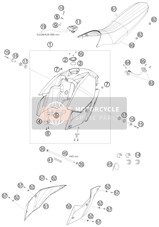 KTM 990 SUPERMOTO ORANGE AU, GB 2009 Réservoir, Siège pour un 2009 KTM 990 SUPERMOTO ORANGE AU, GB