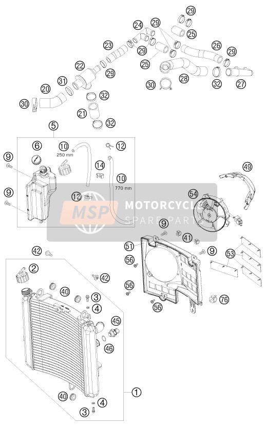 KTM 990 SUPERMOTO R AU, GB 2009 Sistema de refrigeración para un 2009 KTM 990 SUPERMOTO R AU, GB