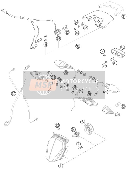 KTM 990 SUPERMOTO R AU, GB 2009 Lighting System for a 2009 KTM 990 SUPERMOTO R AU, GB